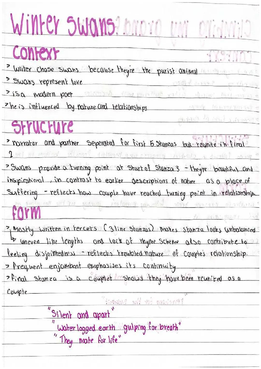 Winter Swans Poem Analysis: Love and Relationships with Quotes and Themes for GCSE