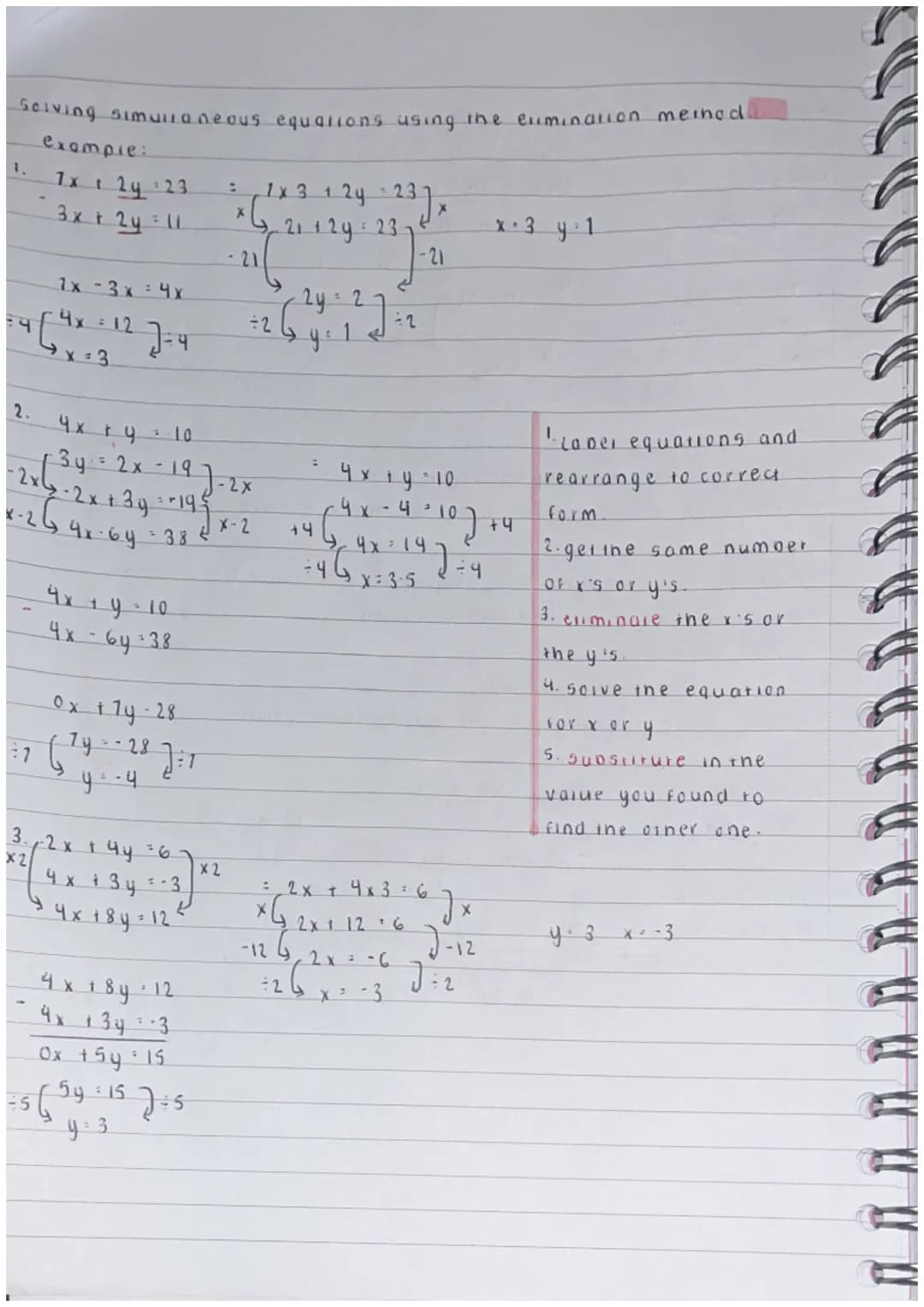 solving simultaneous equallons using sunsillusion
exercise:
³. y. 5x -4
y 3x + 12
5x4 = 3x + 12
-12
-5x
:2
+26
- 4 = 3x 112
5x-16 = 3x
2. 3y