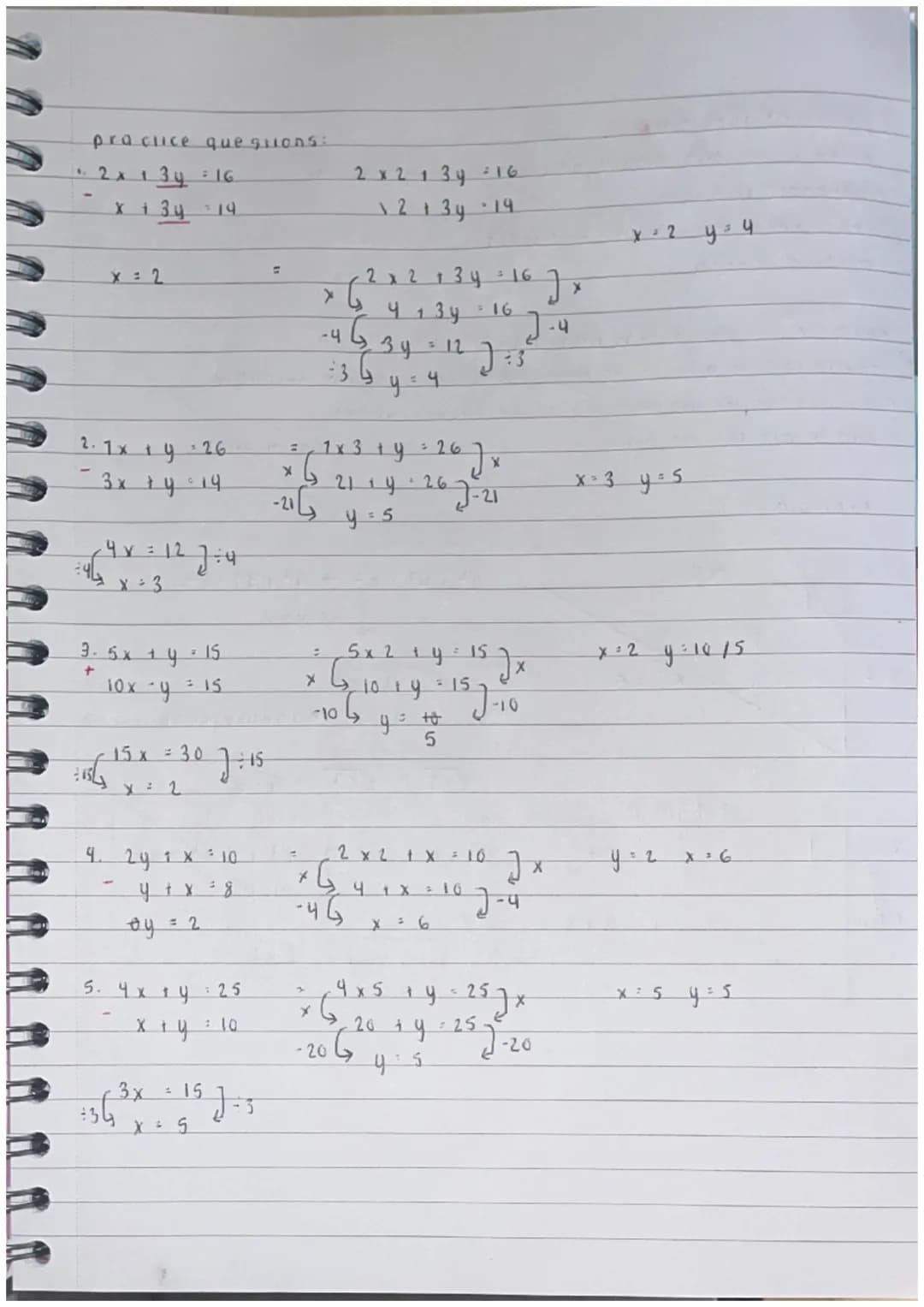 solving simultaneous equallons using sunsillusion
exercise:
³. y. 5x -4
y 3x + 12
5x4 = 3x + 12
-12
-5x
:2
+26
- 4 = 3x 112
5x-16 = 3x
2. 3y