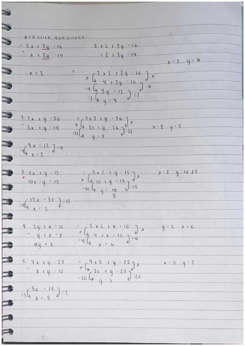 solving simultaneous equallons using sunsillusion
exercise:
³. y. 5x -4
y 3x + 12
5x4 = 3x + 12
-12
-5x
:2
+26
- 4 = 3x 112
5x-16 = 3x
2. 3y