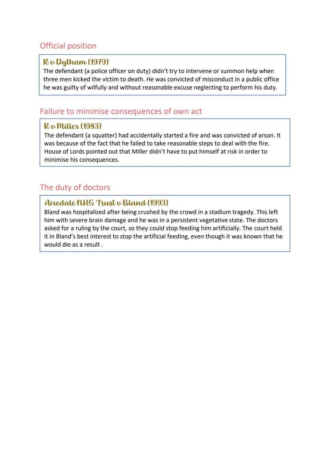 ACTUS REUS 2
OMISSIONS
An omission is a failure to act. Under English law there is no duty to act, however Parliament
has set minimum standa