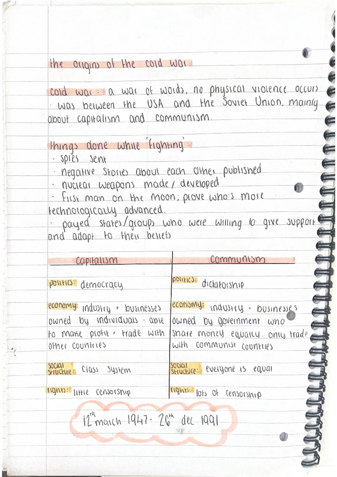 edexcel origins of the cold war full set of notes