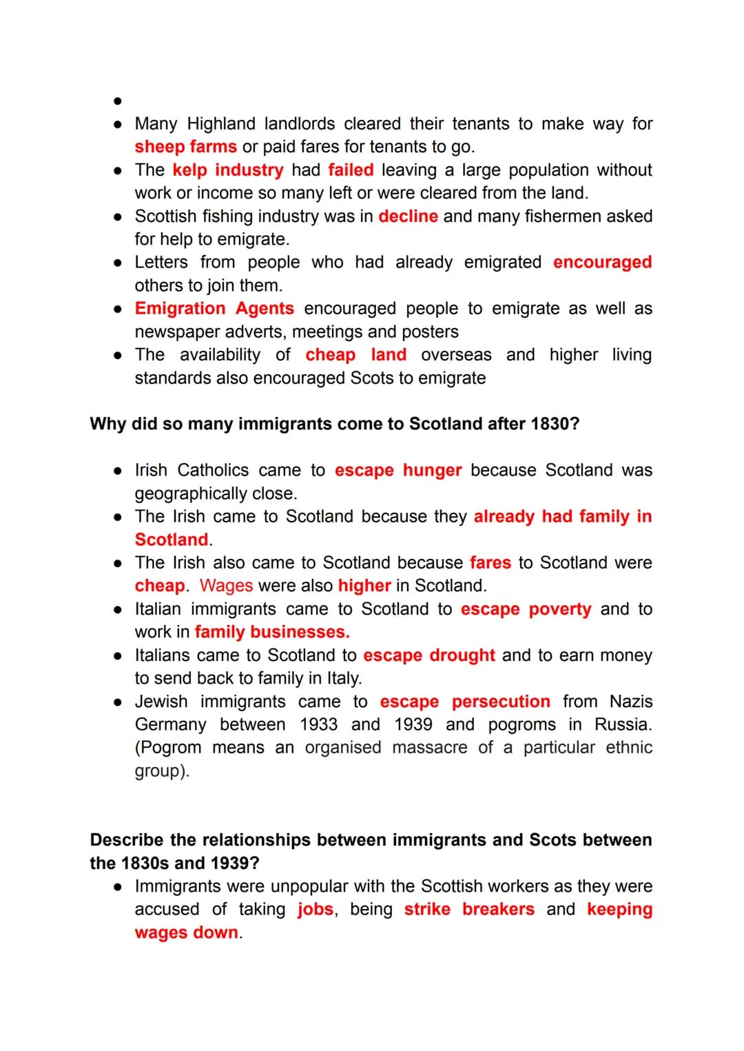National 5 History Revision Notes
Migration and Empire 1830 - 1939
Migration and Empire 1830-1939
A Describe the contribution of Irish immig
