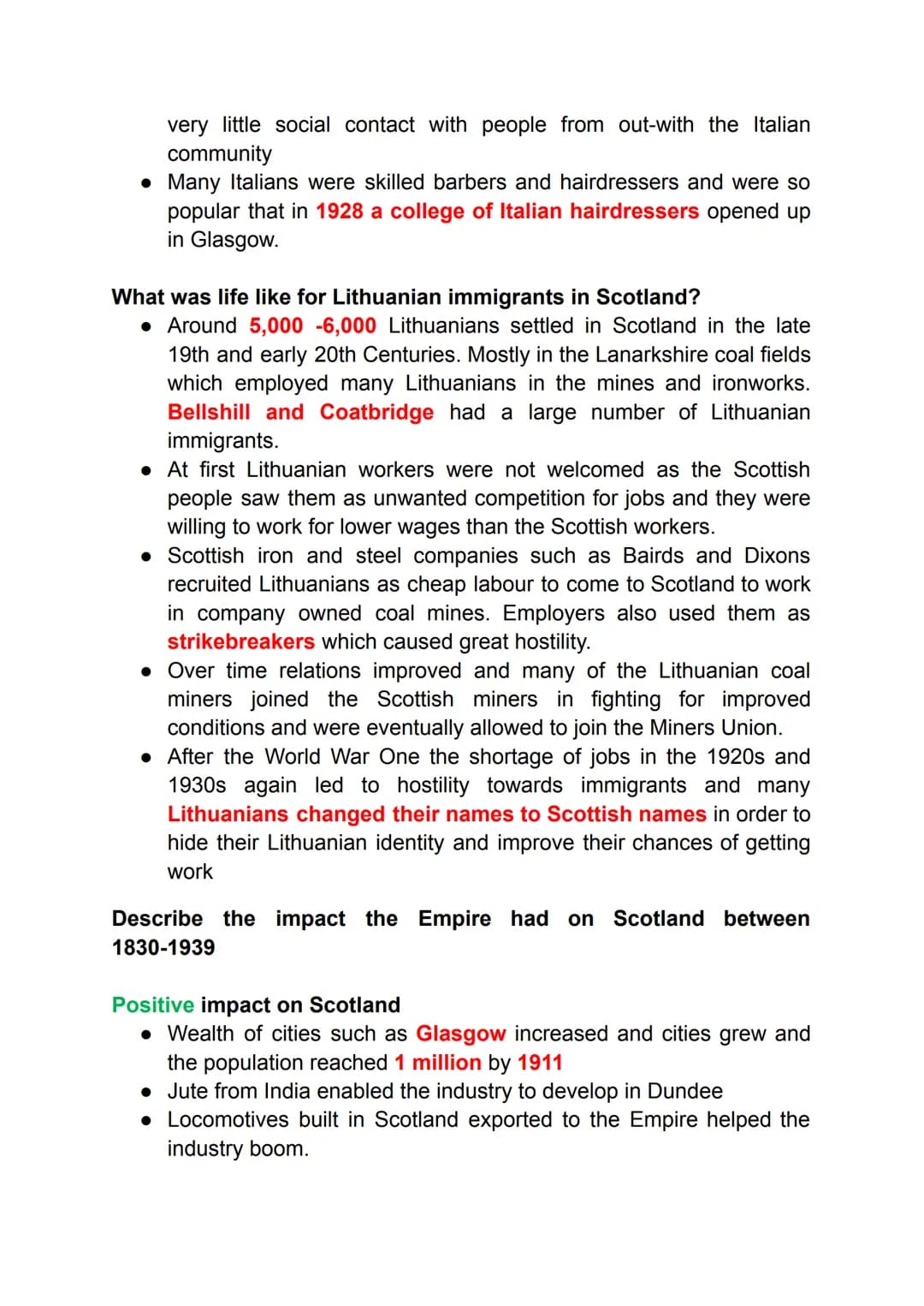 National 5 History Revision Notes
Migration and Empire 1830 - 1939
Migration and Empire 1830-1939
A Describe the contribution of Irish immig