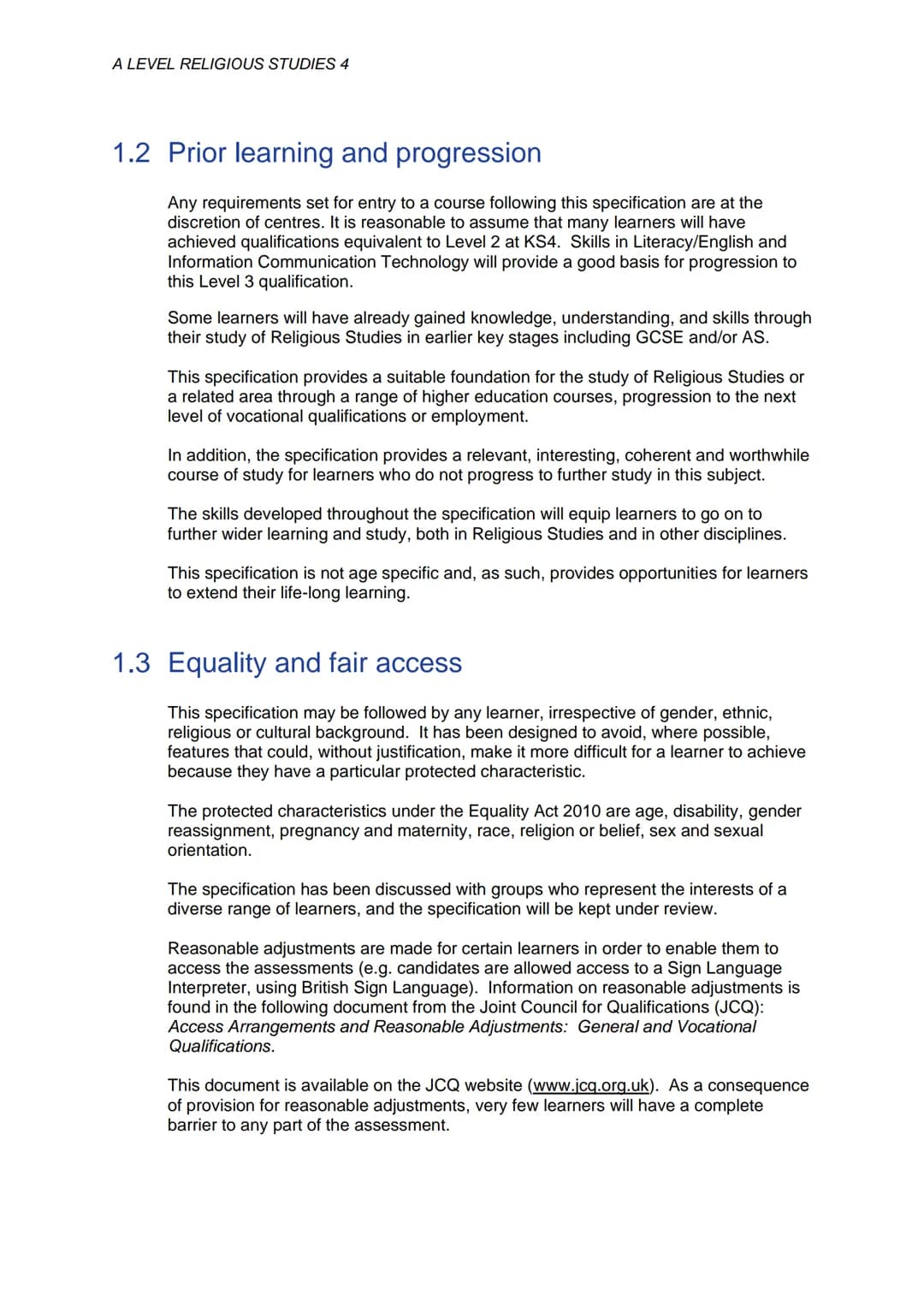GCE A LEVEL
SPECIFICATION
WJEC Eduqas GCE A LEVEL in
RELIGIOUS STUDIES
ACCREDITED BY OFQUAL
Teaching from 2016 For
award from 2018
Version 5