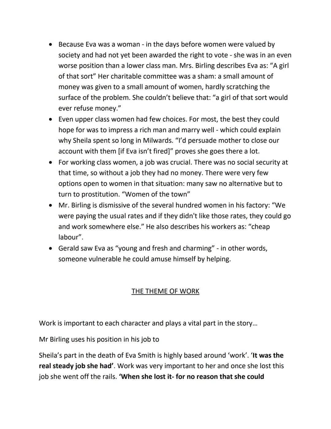 An Inspector Calls Key Quotations
Role of women/Women's rights
⇒ At this time women couldn't vote.
⇒ Mr Birling uses women as cheap labour: 
