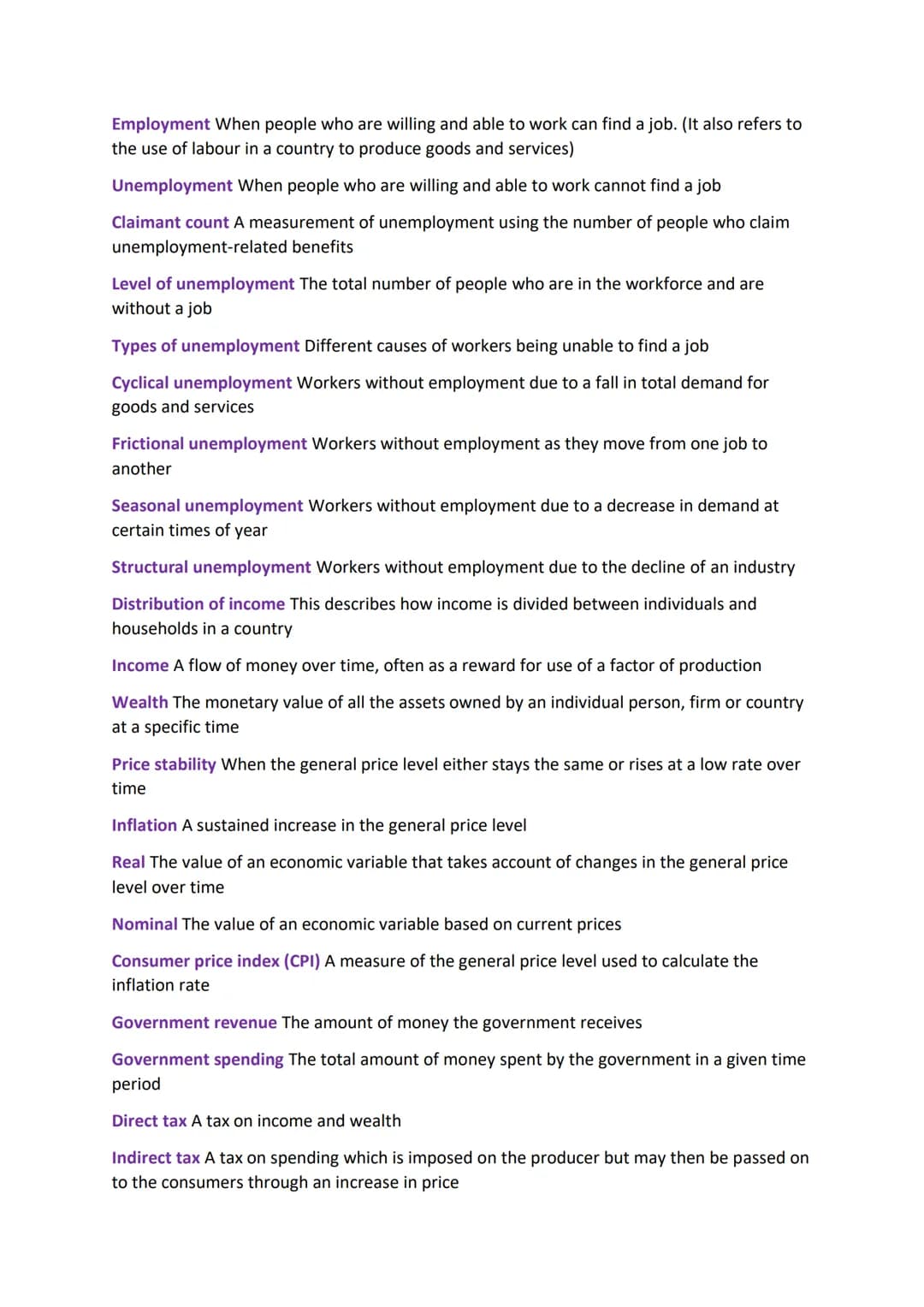 Economics Key Definitions:
Consumer A person or organisation that directly uses a good or service
Producer A person, company or country that