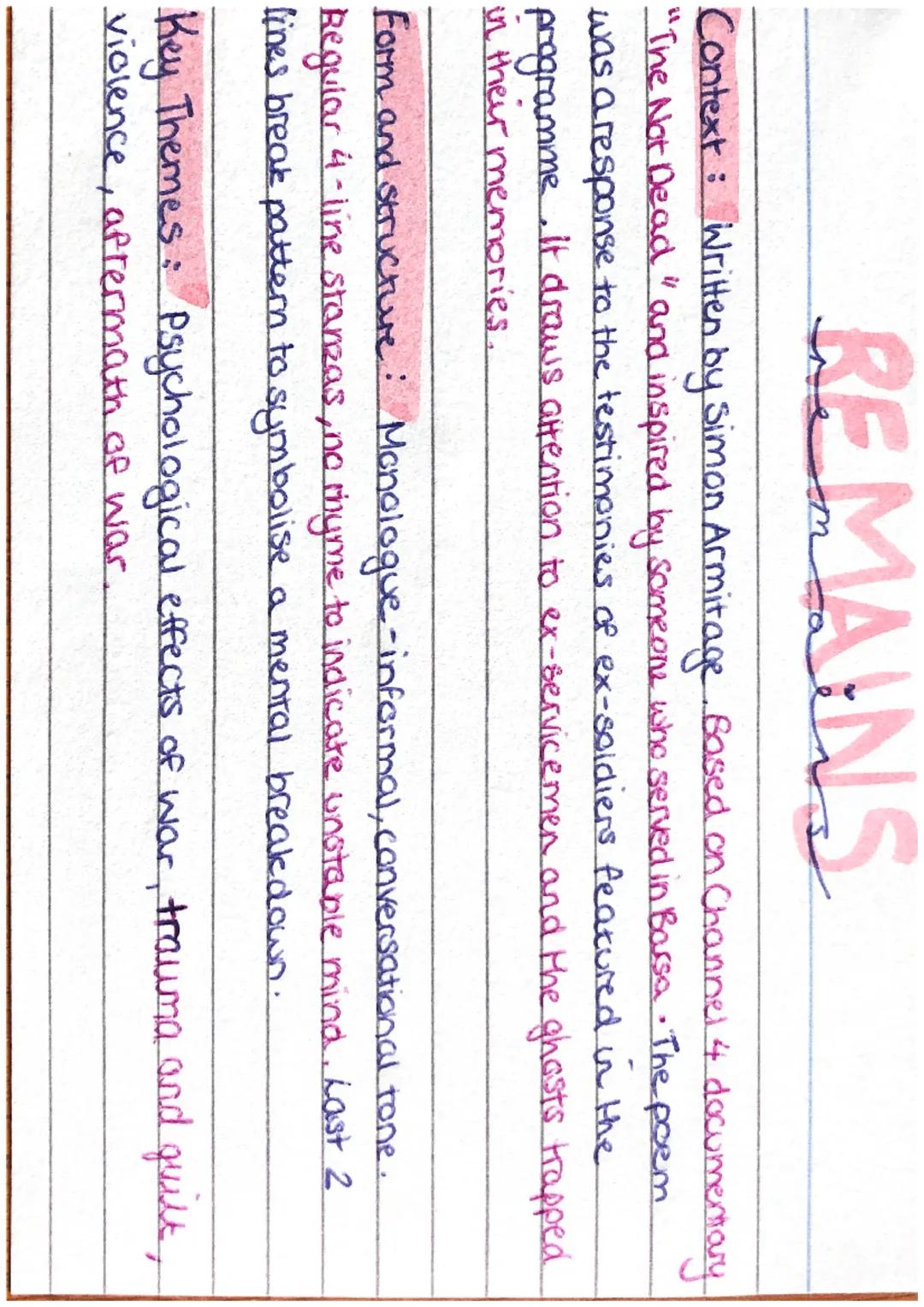 REMAINS
Context: Written by Simon Armitage. Based on Channel 4 documentary
"The Not Dead " and inspired by someone who served in Barsa. The 