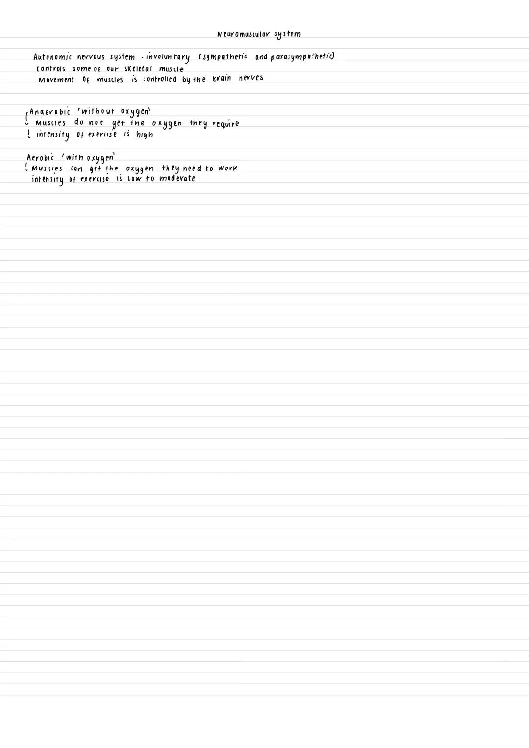Slow twitch (type 1)
Characteristics:
-high numbers of mitochondrial
-high levels of myoglobin
-high capillary density/red in colour- good b