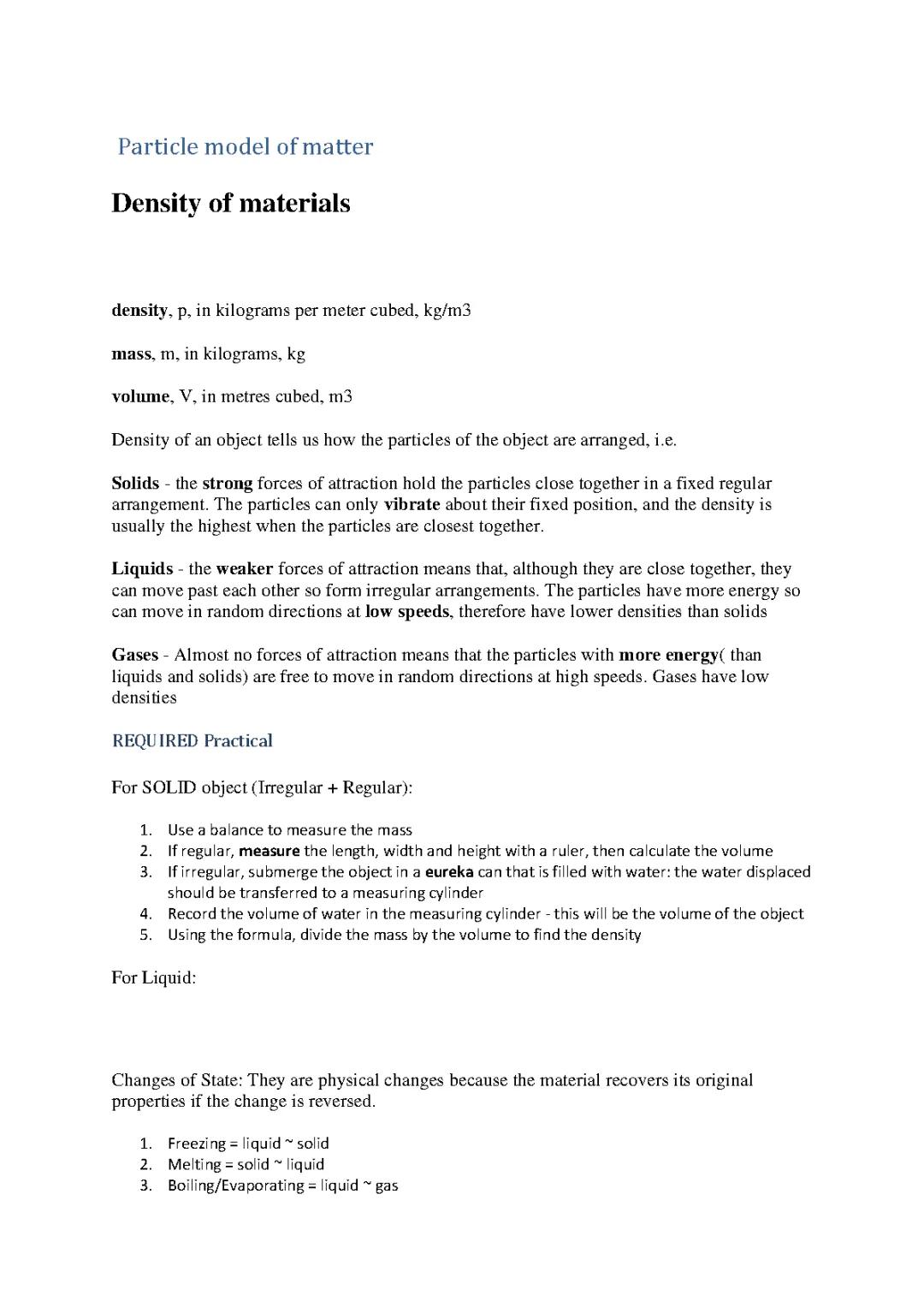 Particle Model of matter