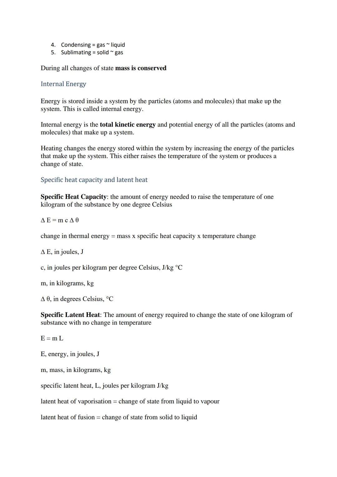 Particle model of matter
Density of materials
density, p, in kilograms per meter cubed, kg/m3
mass, m, in kilograms, kg
volume, V, in metres