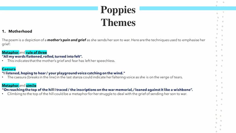 Poppies
Poetry GCSES Poppies
Jane Weir wrote Poppies as a dramatic monologue, which is a form of poetry where an
imagined speaker addresses 