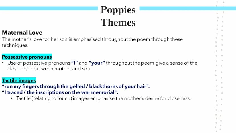 Poppies
Poetry GCSES Poppies
Jane Weir wrote Poppies as a dramatic monologue, which is a form of poetry where an
imagined speaker addresses 