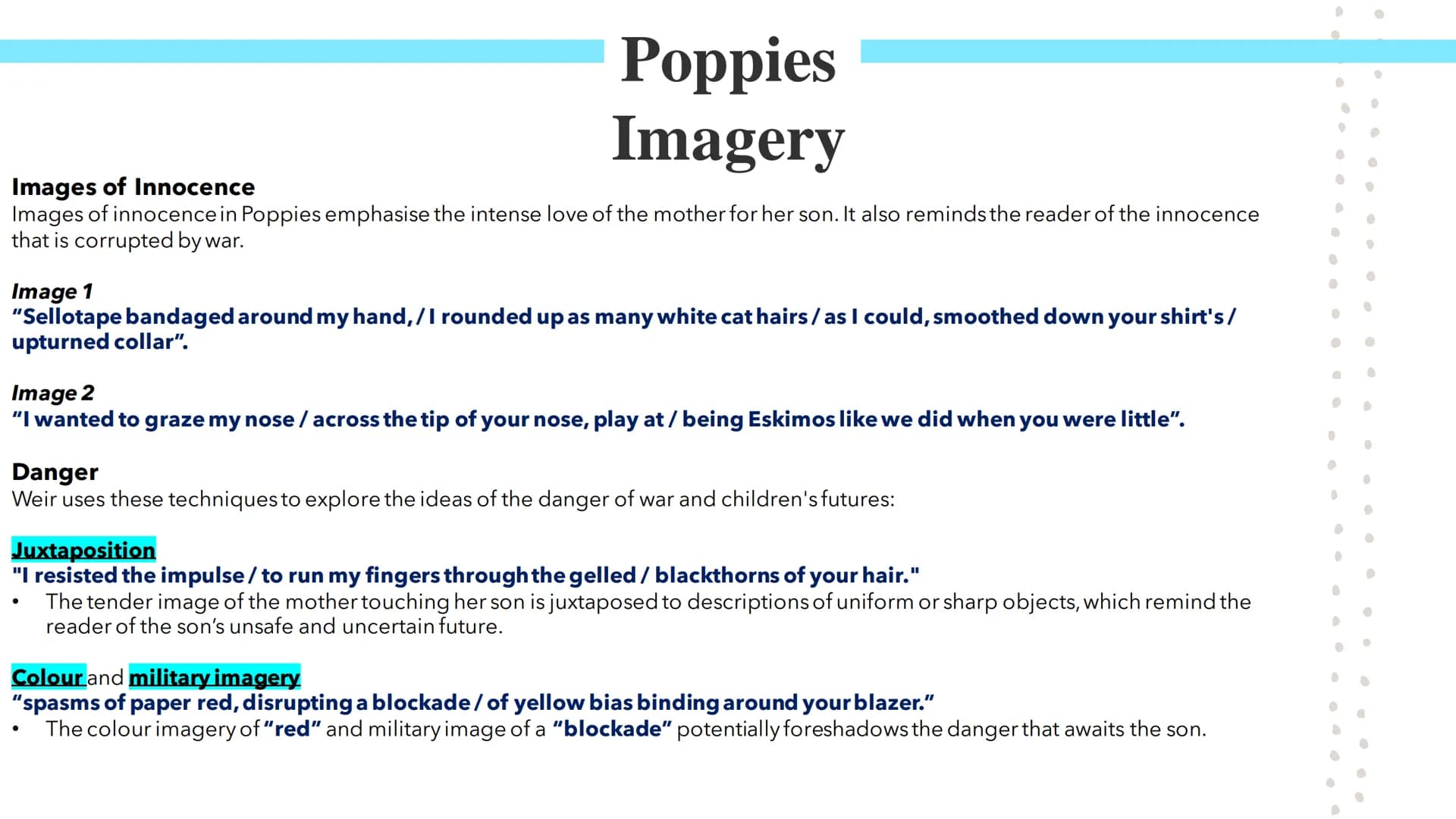 Poppies
Poetry GCSES Poppies
Jane Weir wrote Poppies as a dramatic monologue, which is a form of poetry where an
imagined speaker addresses 