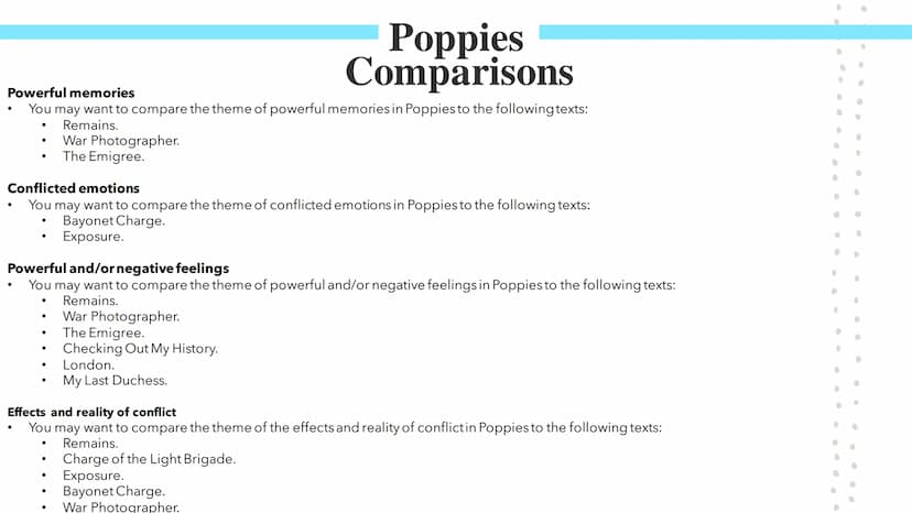Poppies
Poetry GCSES Poppies
Jane Weir wrote Poppies as a dramatic monologue, which is a form of poetry where an
imagined speaker addresses 