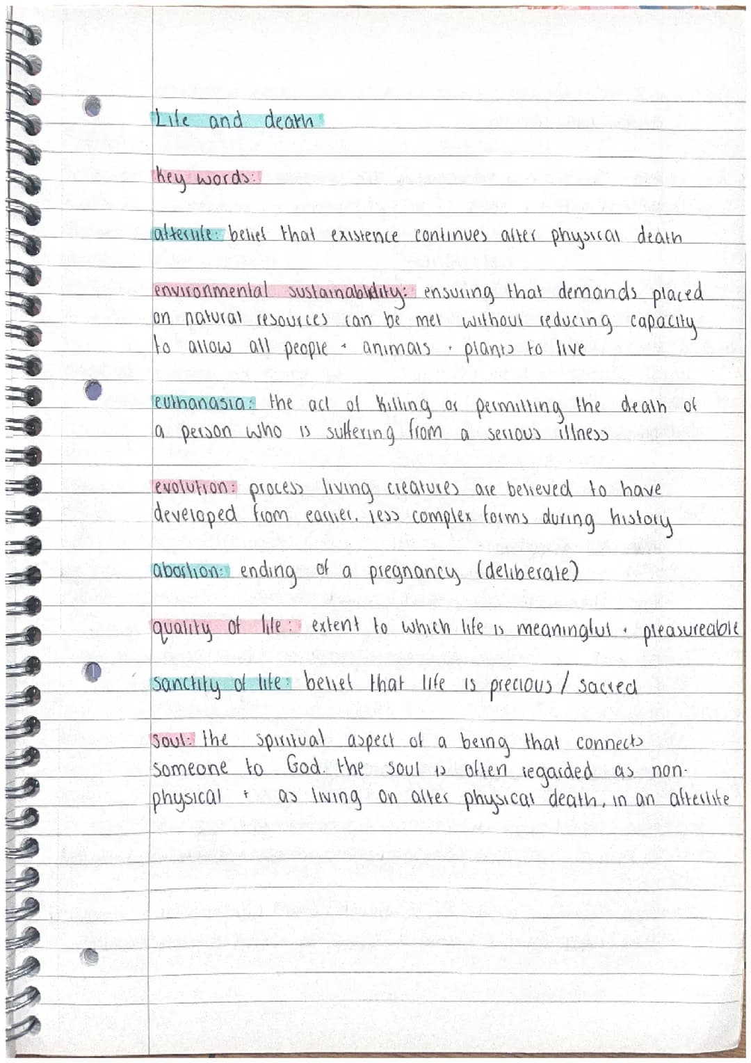 eduqas religious studies - life and death full set of notes 
