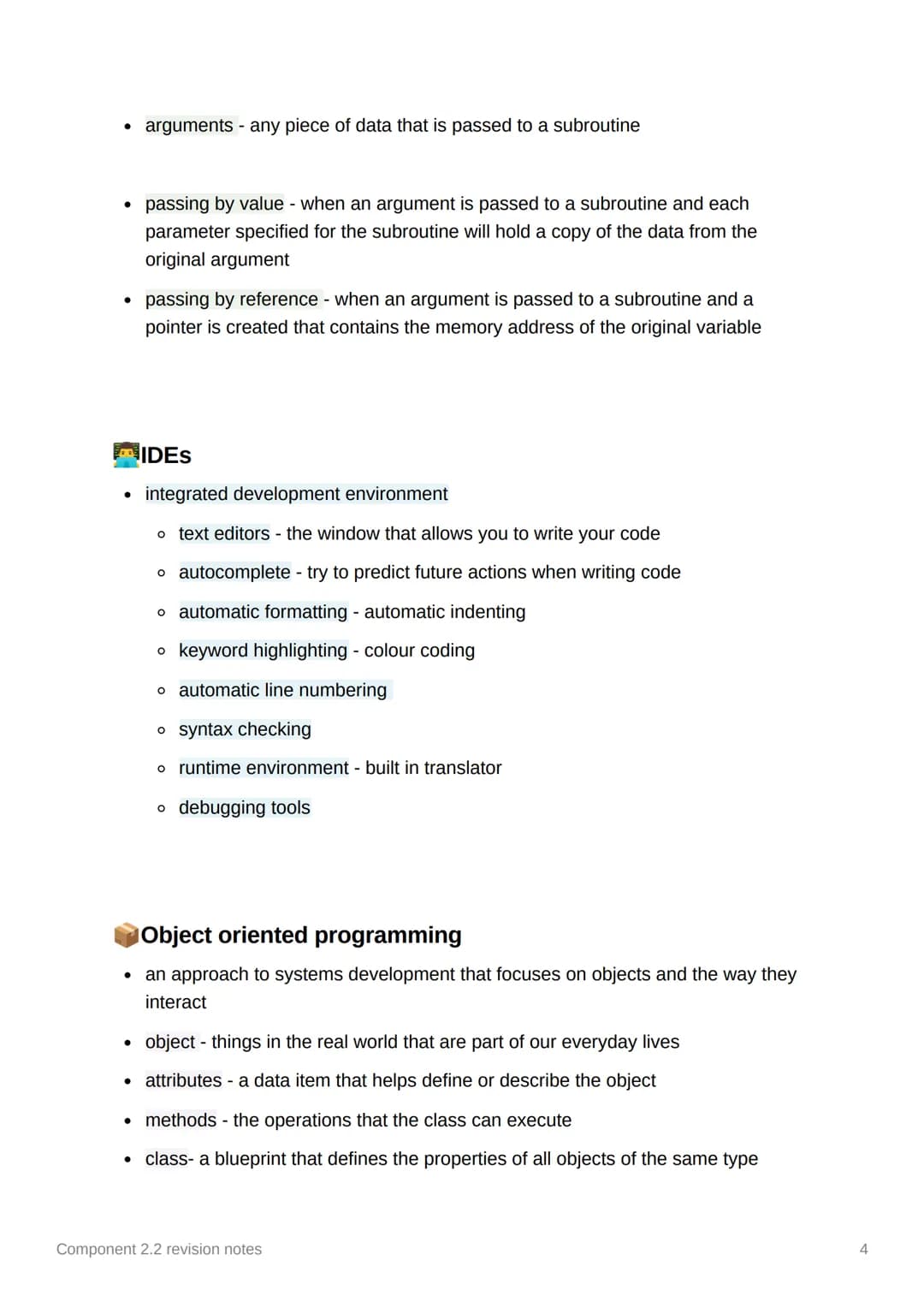 Component 2.2 revision notes
2
? Programming constructs
• sequence - when a set of program instructions are written one after another and
co