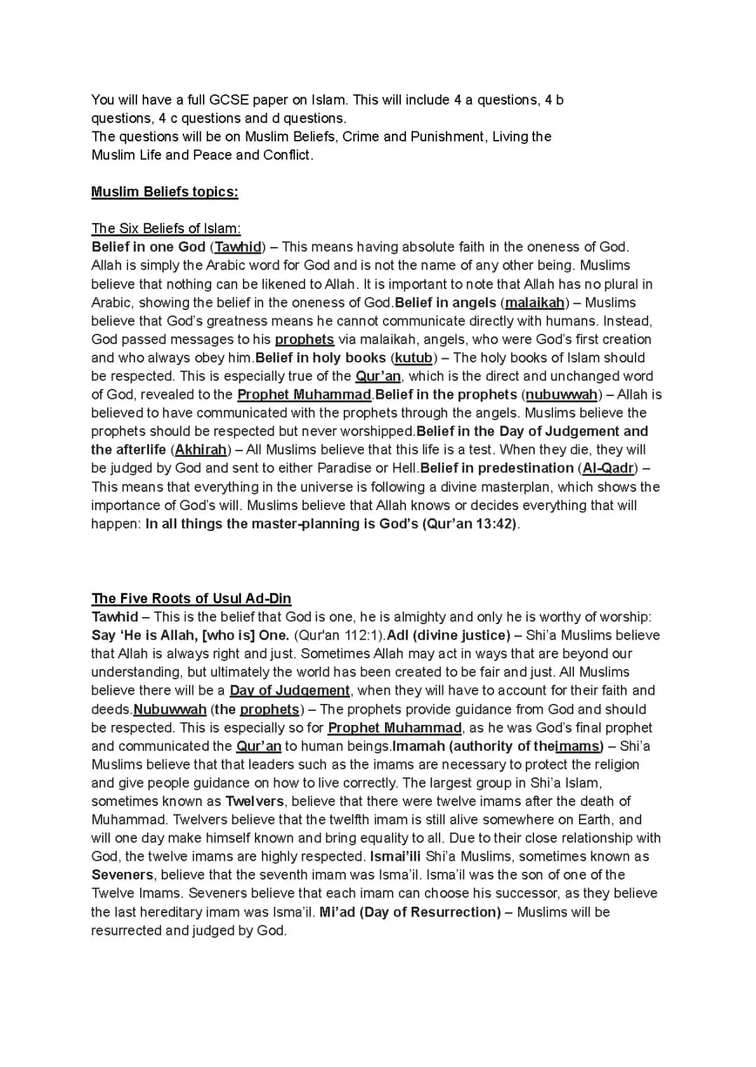 Learn About Islam - GCSE Beliefs and Practices