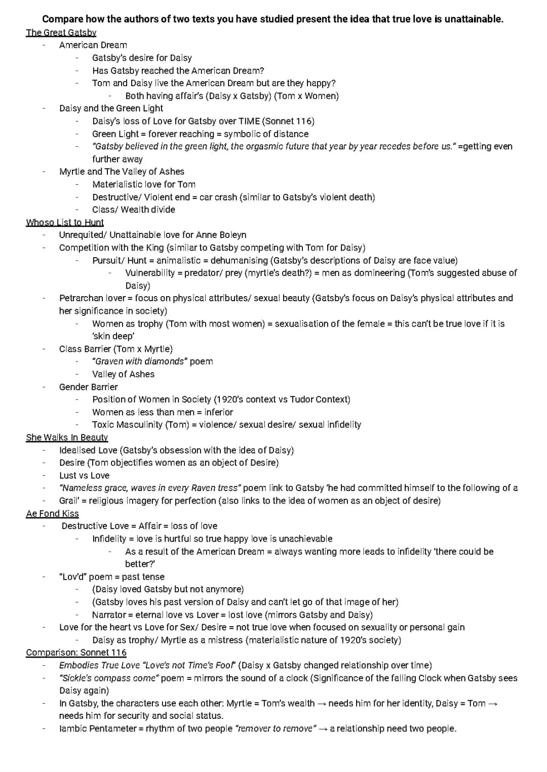 Gatsby and Pre 1900 Poetry Essay: True Love, Dreams, and Barriers
