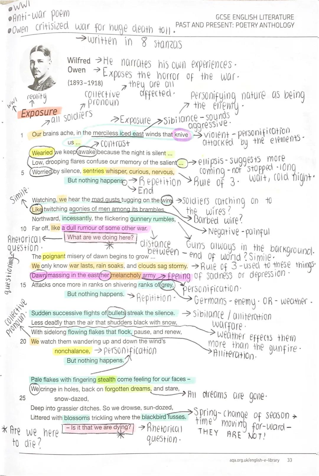 # WWI

•Anti-war poem

•Owen critisized war for huge death toll .F

wwl reality

Exposure

1

GCSE ENGLISH LITERATURE

PAST AND PRESENT: POE