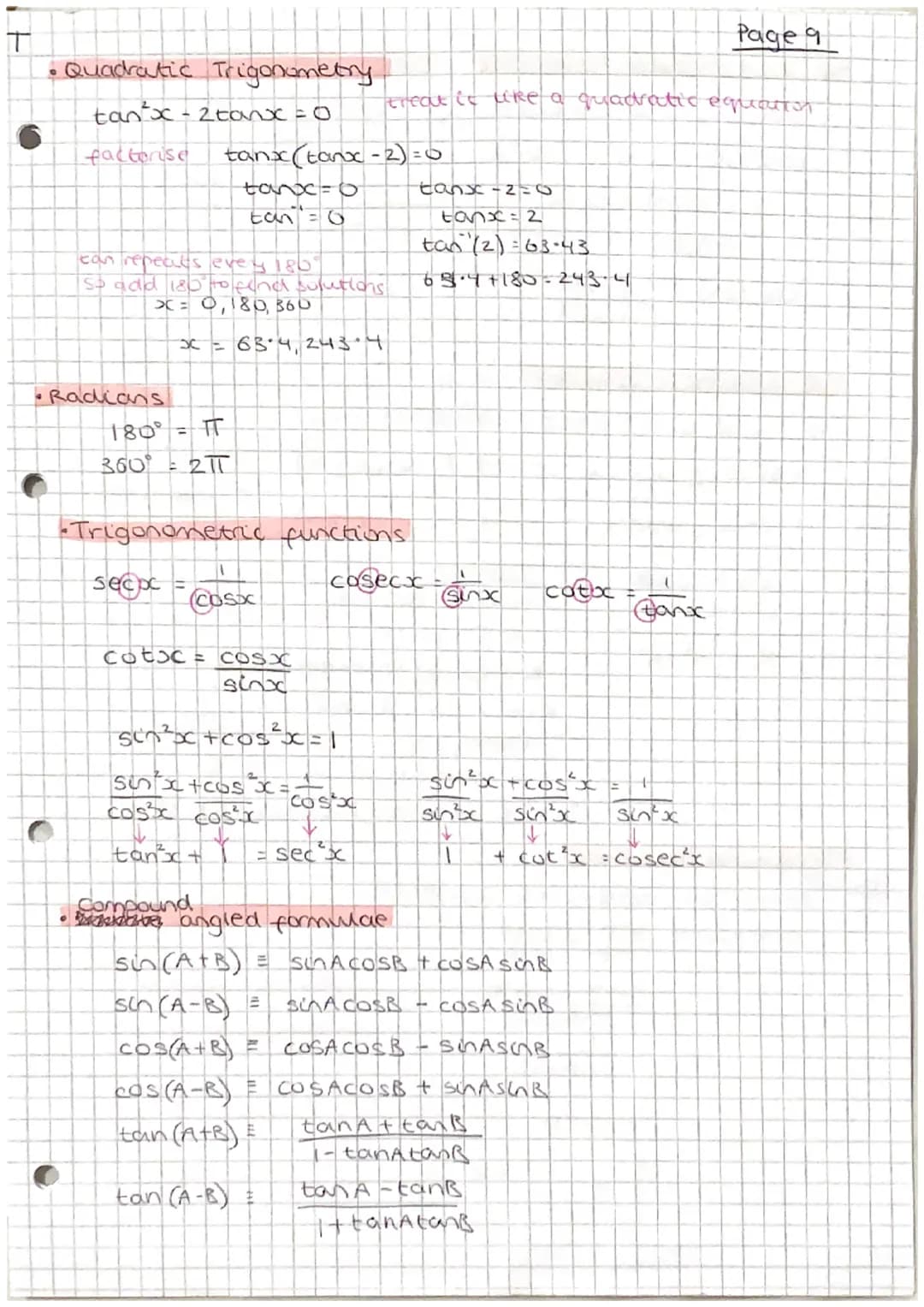 T
Trigonometry
.
• Trigonmetry
opposite
0
adjacent
0 = sin()
0 = cos(a)
9: tan (8)
hypotenuse
1.
B
non-right angled triangles.
area of
trian