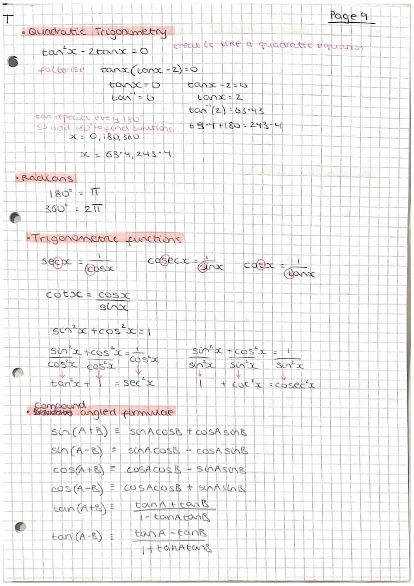 T
Trigonometry
.
• Trigonmetry
opposite
0
adjacent
0 = sin()
0 = cos(a)
9: tan (8)
hypotenuse
1.
B
non-right angled triangles.
area of
trian