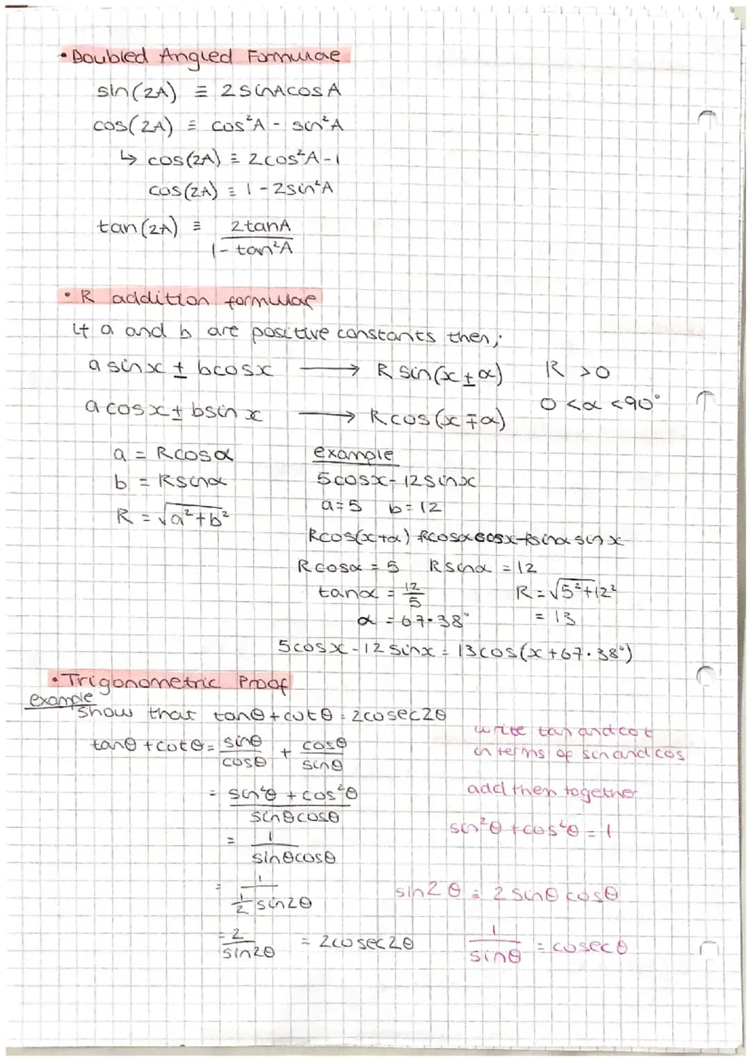 T
Trigonometry
.
• Trigonmetry
opposite
0
adjacent
0 = sin()
0 = cos(a)
9: tan (8)
hypotenuse
1.
B
non-right angled triangles.
area of
trian