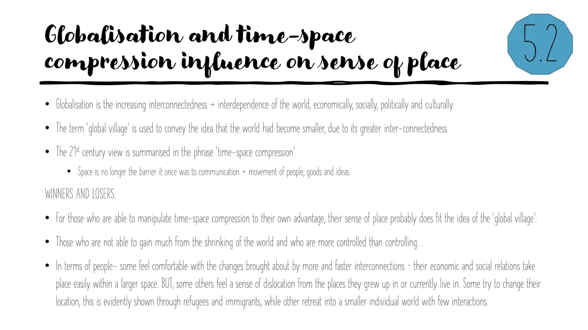 Changing
spaces;
making
places
Revision powerpoint What's in a
●
How does one place differ to another?
What are the similarities and interco