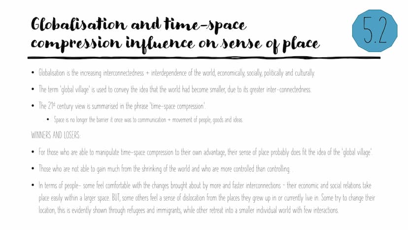 Changing
spaces;
making
places
Revision powerpoint What's in a
●
How does one place differ to another?
What are the similarities and interco