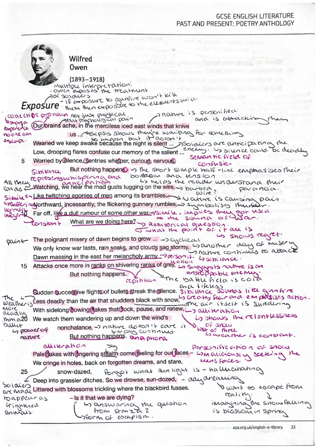 GCSE ENGLISH LITERATURE
PAST AND PRESENT: POETRY ANTHOLOGY
Wilfred
Owen
(1893-1918)
Multiple interpretation:
owen exposes the treatment
of s