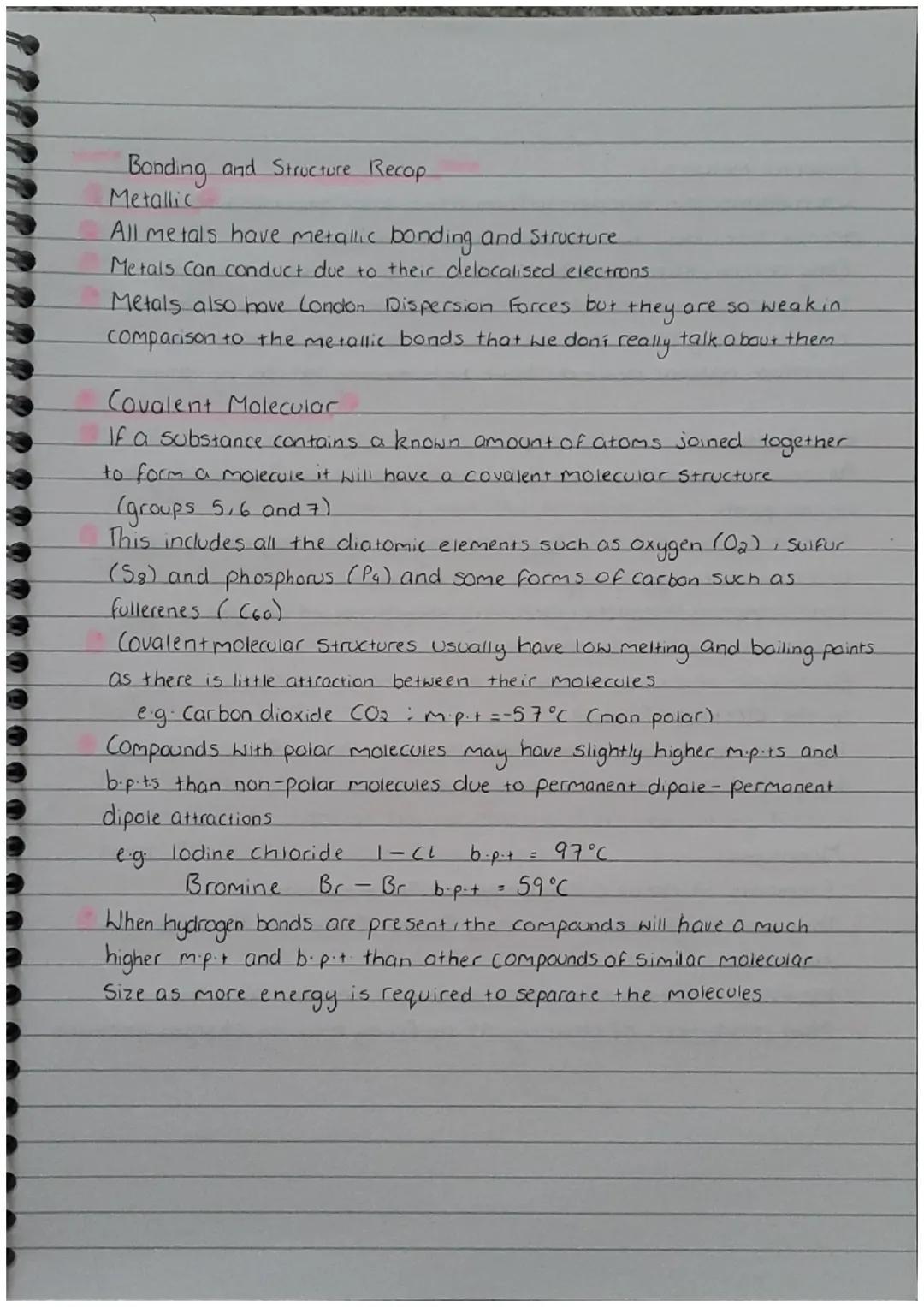 Bonding and Structure: covalent molecular& network, ionic, monatomic. Higher Chem Unit 1
