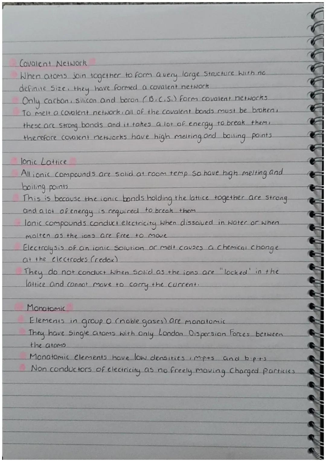 Bonding and Structure Recop
Metallic
All metals have metallic bonding and Structure
Metals Can conduct due to their delocalised electrons.
M