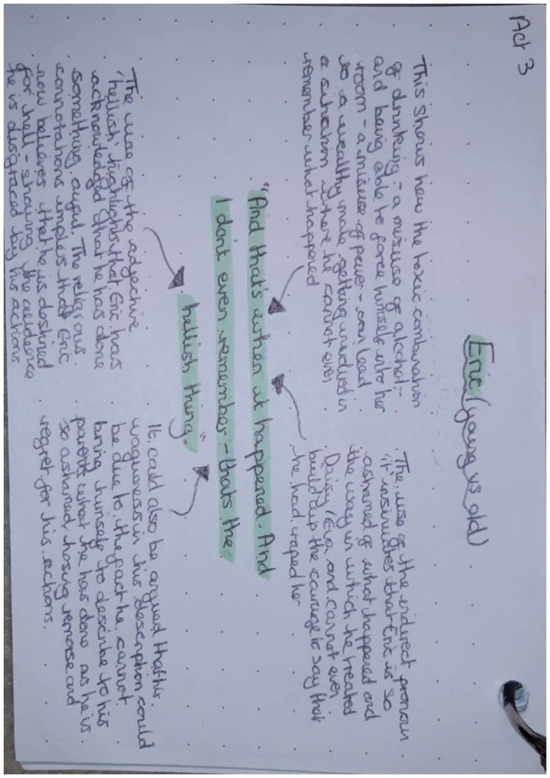 Eric Biding (social responsibility)
The curse of the sheroncal question.
defying his fathe" paints out
the hypocrity of sacking Eva Smith
fo