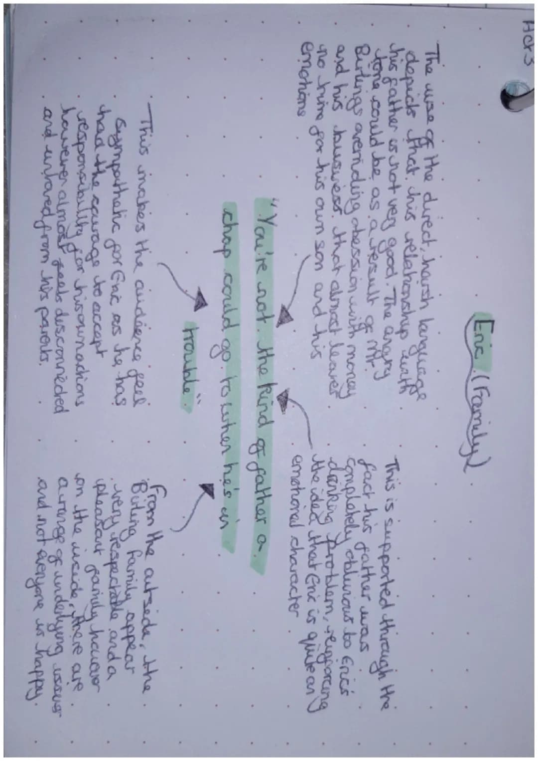 Eric Biding (social responsibility)
The curse of the sheroncal question.
defying his fathe" paints out
the hypocrity of sacking Eva Smith
fo