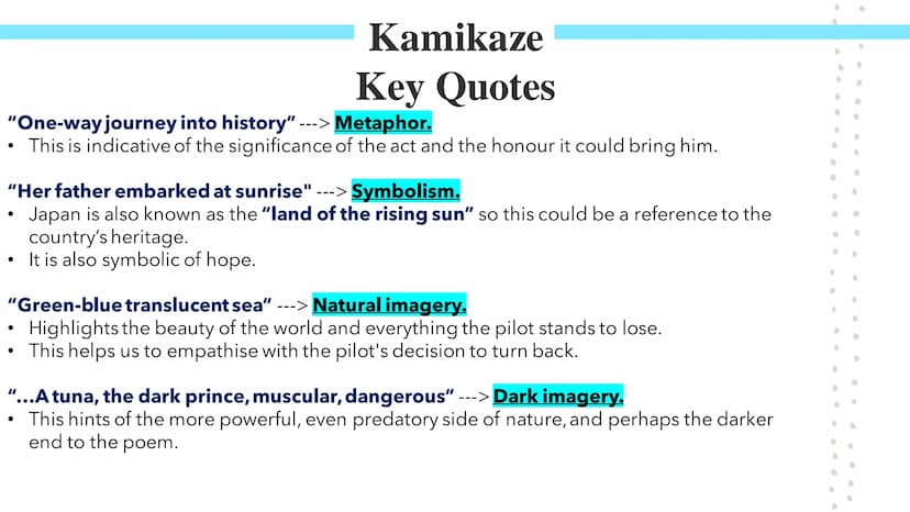 Kamikaze!
Poetry GCSEs Kamikaze
Summary & Key Ideas
In Beatrice Garland's Kamikaze, the speaker describes her father, a Kamikaze pilot, head