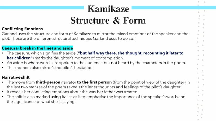 Kamikaze!
Poetry GCSEs Kamikaze
Summary & Key Ideas
In Beatrice Garland's Kamikaze, the speaker describes her father, a Kamikaze pilot, head