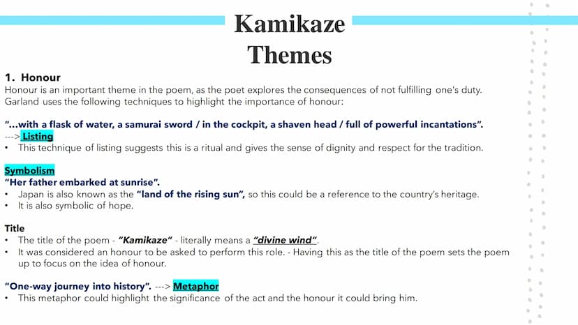 Kamikaze!
Poetry GCSEs Kamikaze
Summary & Key Ideas
In Beatrice Garland's Kamikaze, the speaker describes her father, a Kamikaze pilot, head
