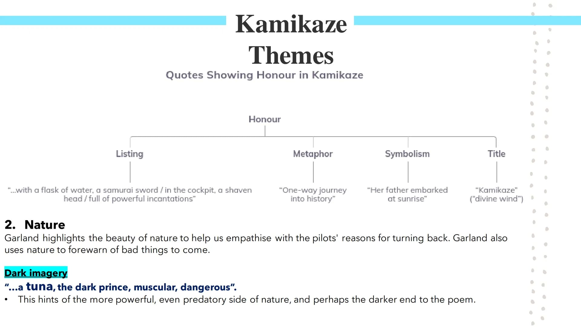 Kamikaze!
Poetry GCSEs Kamikaze
Summary & Key Ideas
In Beatrice Garland's Kamikaze, the speaker describes her father, a Kamikaze pilot, head