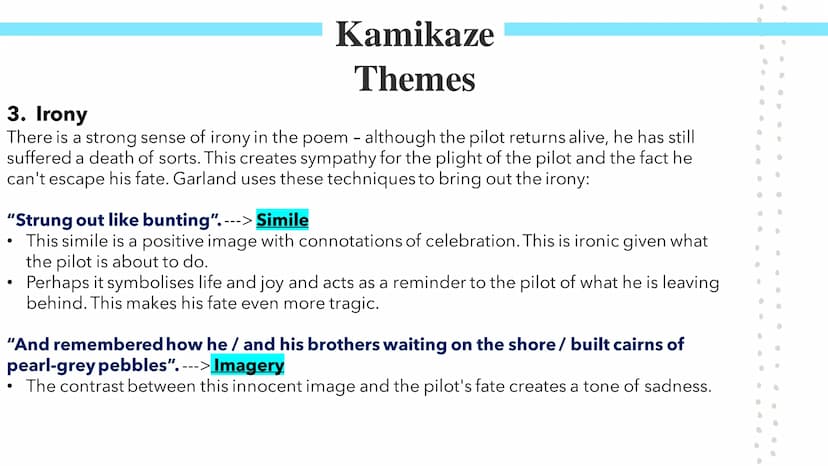 Kamikaze!
Poetry GCSEs Kamikaze
Summary & Key Ideas
In Beatrice Garland's Kamikaze, the speaker describes her father, a Kamikaze pilot, head