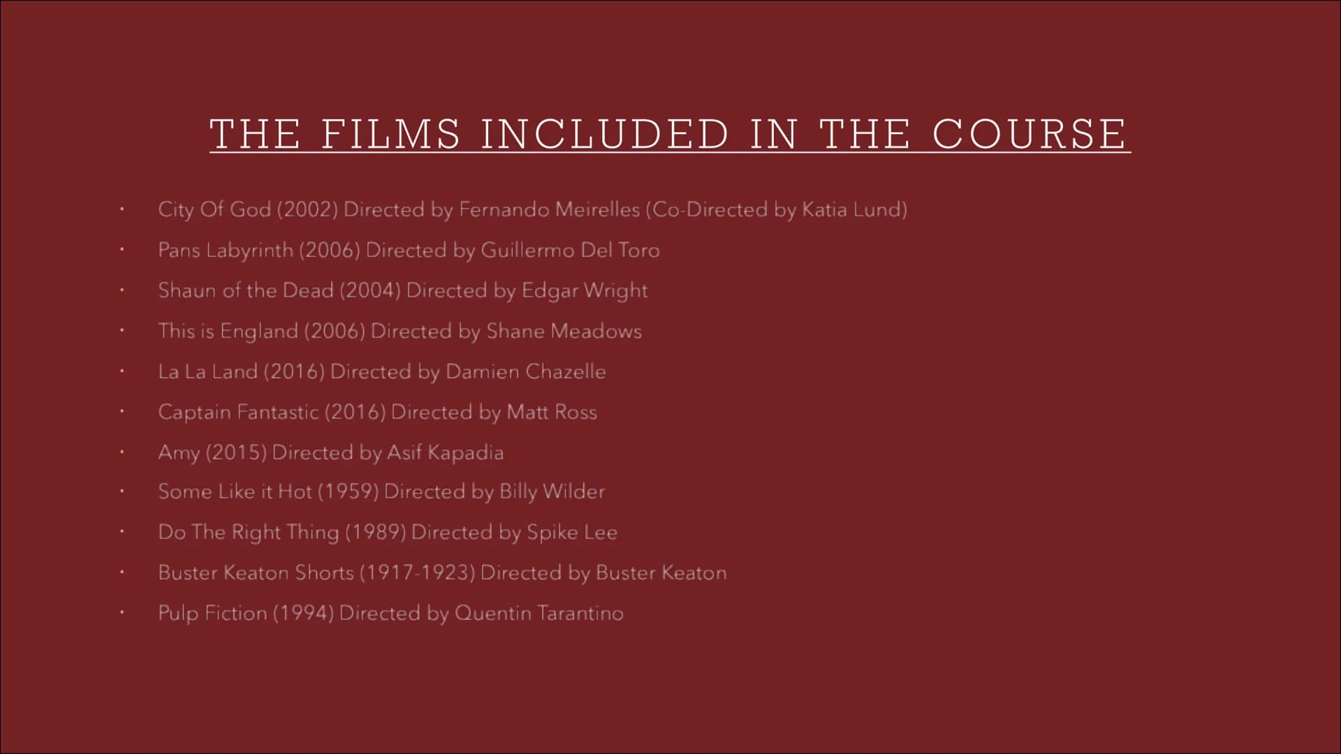 EDUQAS A-LEVEL FILM
STUDIES
Year One Complete Guide CONTENT PAGE
Introduction to the course
Mise-En-Scene
Sound
Cinematography
Editing
Perfo