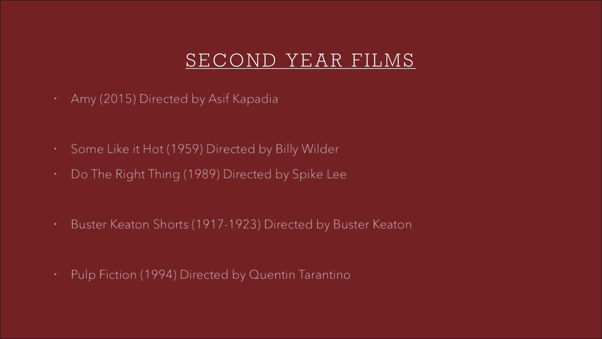 EDUQAS A-LEVEL FILM
STUDIES
Year One Complete Guide CONTENT PAGE
Introduction to the course
Mise-En-Scene
Sound
Cinematography
Editing
Perfo