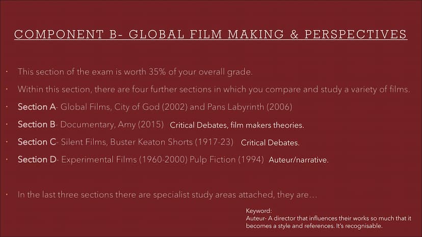 EDUQAS A-LEVEL FILM
STUDIES
Year One Complete Guide CONTENT PAGE
Introduction to the course
Mise-En-Scene
Sound
Cinematography
Editing
Perfo