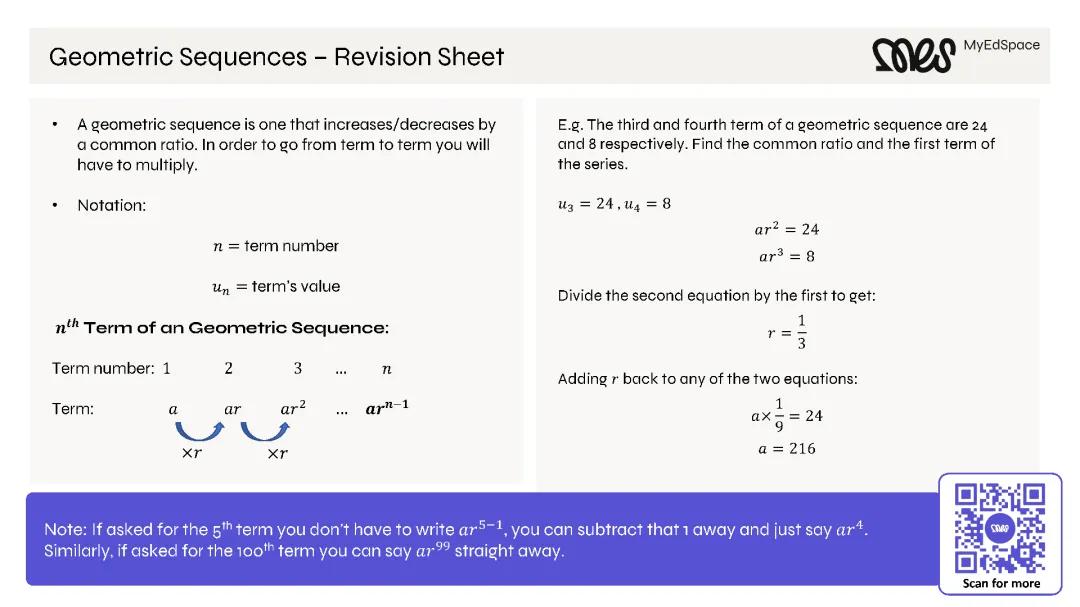 A Level – Geometric Sequences – Revision Sheet