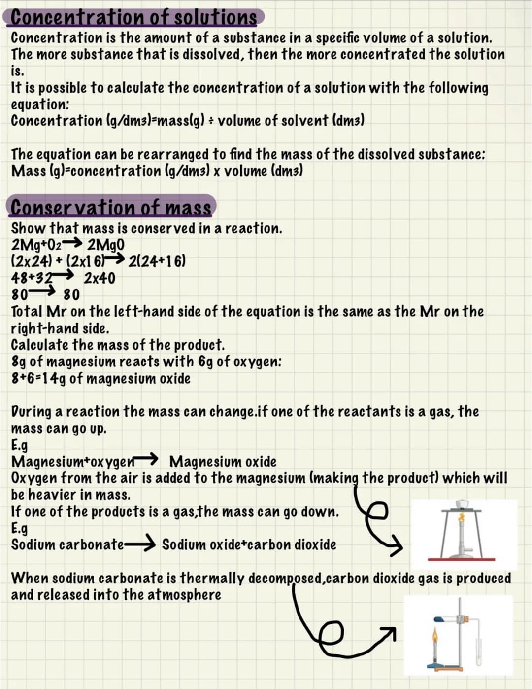 Quantitive chemistry-chemistry
Conservation of mass
No atoms can be created or made during a chemical reaction, so the mass of the
reactants