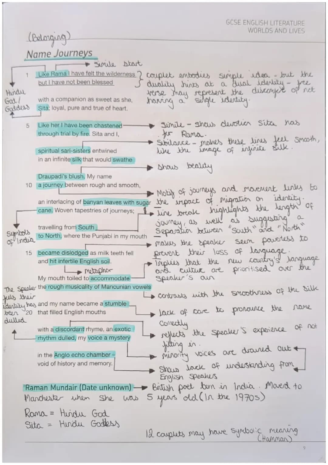 AQA World's and Lives "Name Journeys" poem.
