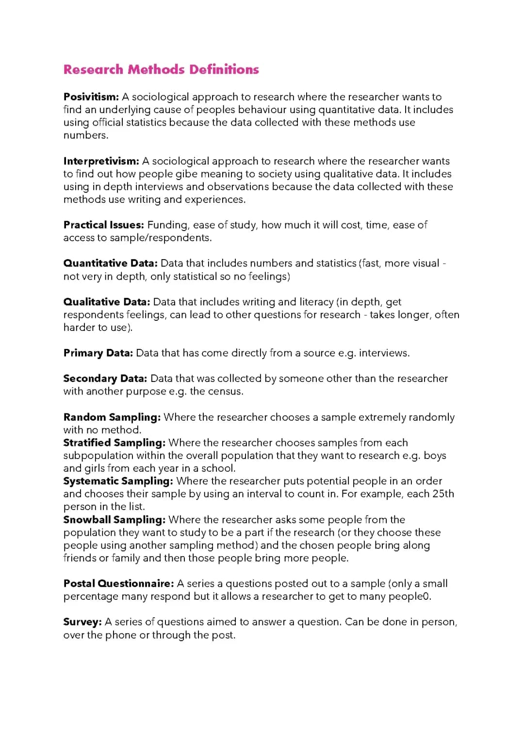 Sociology Research Method Definitions 