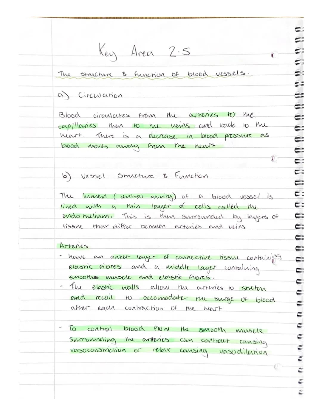 The
Key Area 2.5
structure
a) Circulation.
Blood
capillaries
heart.
blood
3 function of
circulates. from
then
b) Vessel
To
There is
moves aw