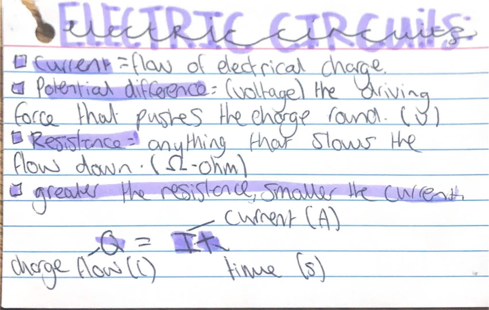 SELECTRIC ETREUits
# Current = flow of electrical charge.
Potential difference: (voltage) the driving
force that pushes the charge round. (~