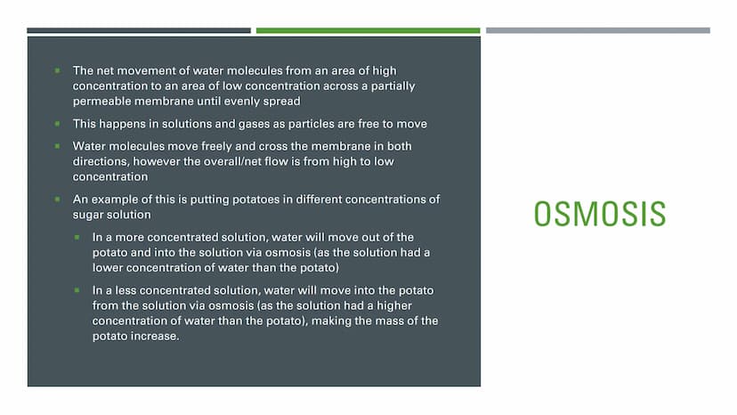 DIFFUSION,
OSMOSIS
AND
ACTIVE
TRANSPORT DIFFUSION
The net movement of particles from an area of high
concentration to an area of low concent