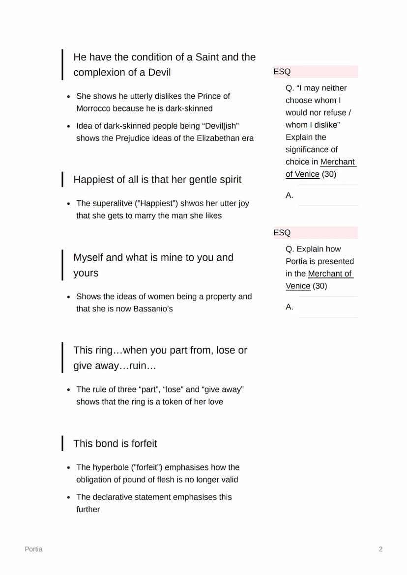 Portia
Portia
NOTES
●
https://youtu.be/9aDiOSV3-58
My body is aweary of this great world
Oxymoron of "little" and "great" shows her
exaspera